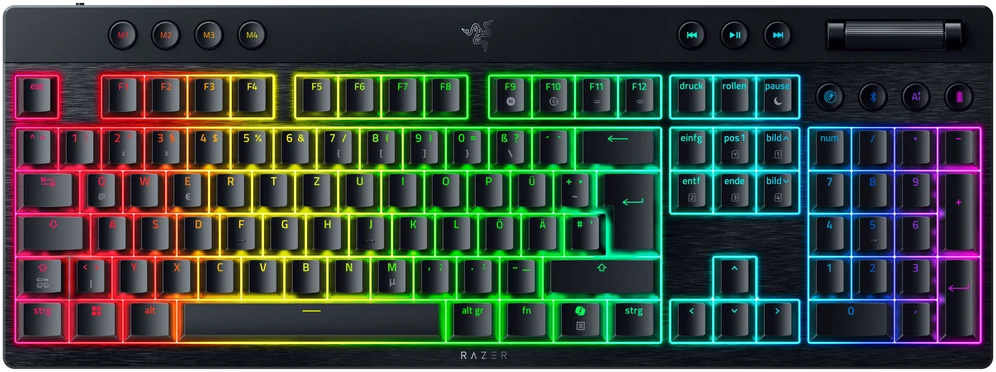 Oranžinis Razer BlackWidow V4 Low-Profile Hyperspeed, Gaming-klaviatūra - juodas, DE-išdėstymas, Razer Low-Profile oranžinis