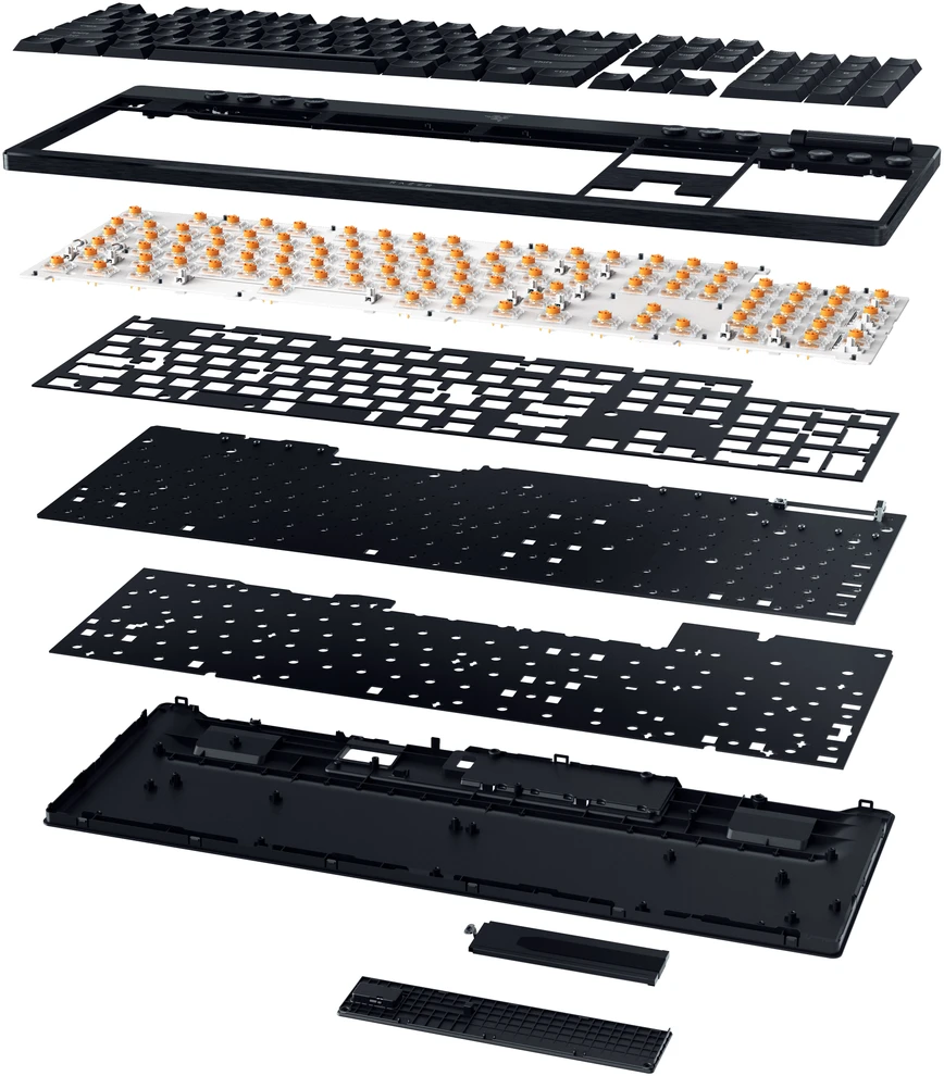 Oranžinis Razer BlackWidow V4 Low-Profile Hyperspeed, Gaming-klaviatūra - juodas, DE-išdėstymas, Razer Low-Profile oranžinis