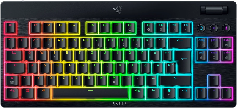 Oranžinis Razer BlackWidow V4 Low-Profile TKL HyperSpeed, Gaming-klaviatūra - juodas, DE-išdėstymas, Razer Low-Profile oranžinis