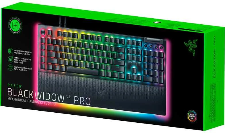 Razer BlackWidow V4 Pro Klaviatūra žaidimams, Žalias Switch, USB, DE išdėstymas