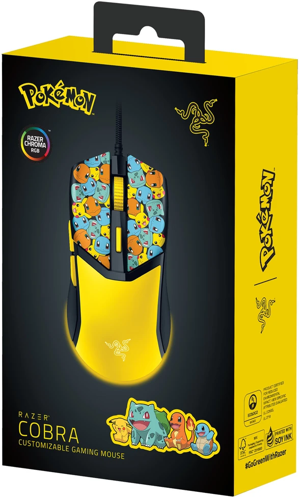 Razer Gaming Bundle - Kraken Kitty VX4 Ausinės, Gigantus V2 Mousepad & Cobra Pelė žaidimams - Pokémon Kanto Starters Edition