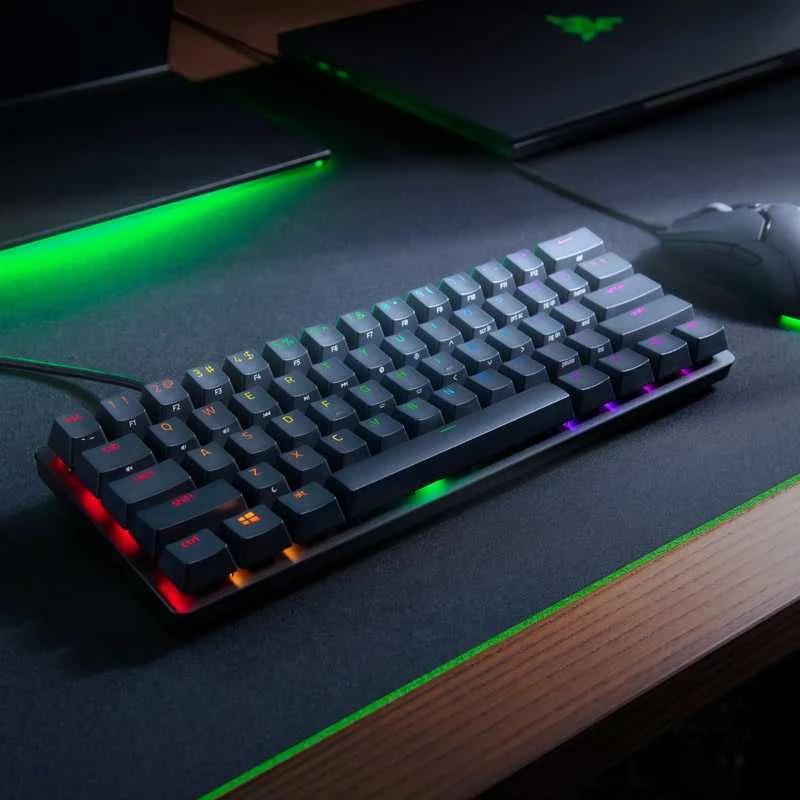 Razer Huntsman Mini Laidinė žaidimų klaviatūra RGB LED, USB, DE, Clicky Optical Violetinė Switch, Juoda