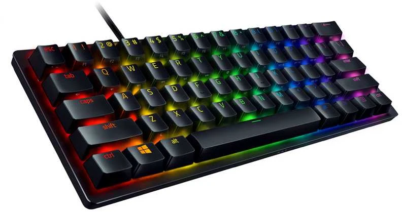 Razer Huntsman Mini Laidinė žaidimų klaviatūra RGB LED, USB, DE, Clicky Optical Violetinė Switch, Juoda