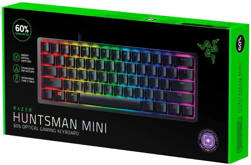 Razer Huntsman Mini Laidinė žaidimų klaviatūra RGB LED, USB, DE, Clicky Optical Violetinė Switch, Juoda