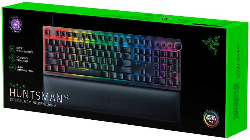 Razer Huntsman V2 Laidinė žaidimų klaviatūra RGB LED, USB, DE, Clicky Optical Violetinė Switch, Juoda