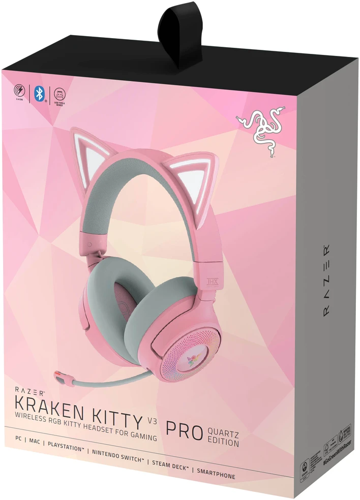 Razer | Ausinės | Kraken Kitty V3 Pro | Bluetooth | Over-Ear | Quartz