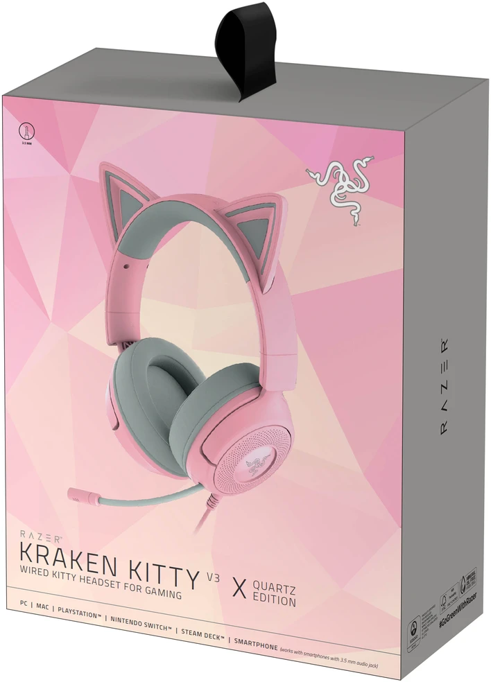 Razer Ausinės Žaidimams | Kraken Kitty V3 X | su laidu | Over-Ear | Mikrofonas | Quartz