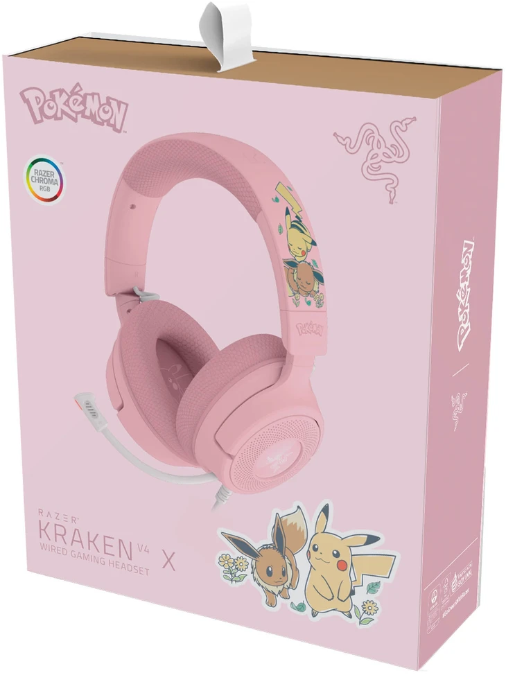 Razer Kraken V4 X Pokémon Edition Ausinės Žaidimams, USB-C, 40 mm - Pikachu/Eevee