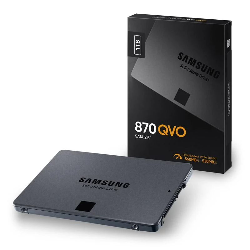Kietasis diskas  SSD SAMSUNG 870 QVO/1TB/Rašymo greitis 530 MBytes/sec/Skaitymo greitis 560 MBytes/sec/2,5"/TBW 360 TB/MTBF 1500000 hours/MZ-77Q1T0BW