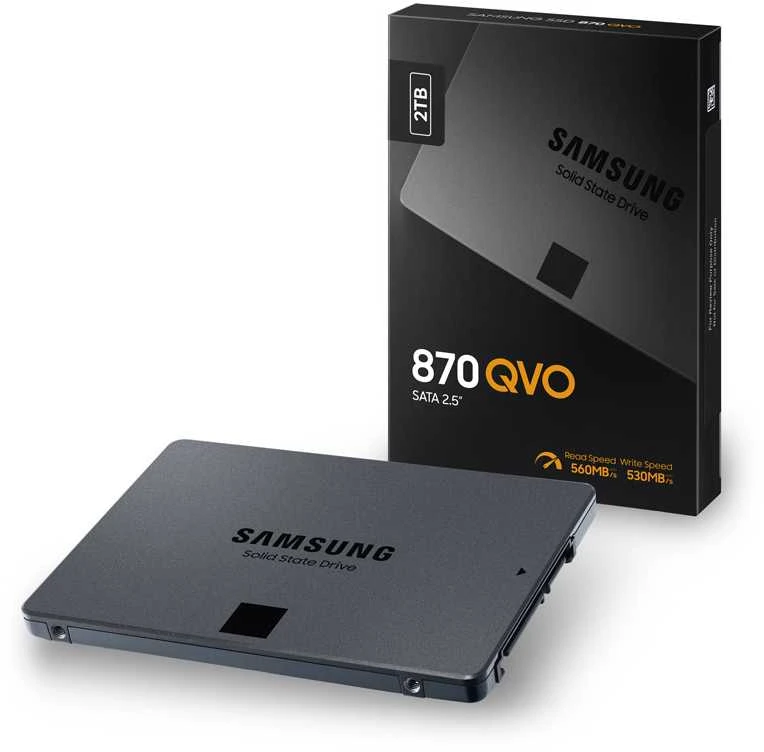 Kietasis diskas SSD SAMSUNG 870 QVO 2TB/SATA 3.0/Rašymo greitis 530 MBytes/sec/Skaitymo greitis 560 MBytes/sec/TBW 720 TB/MTBF 1500000 hours/MZ-77Q2T0BW