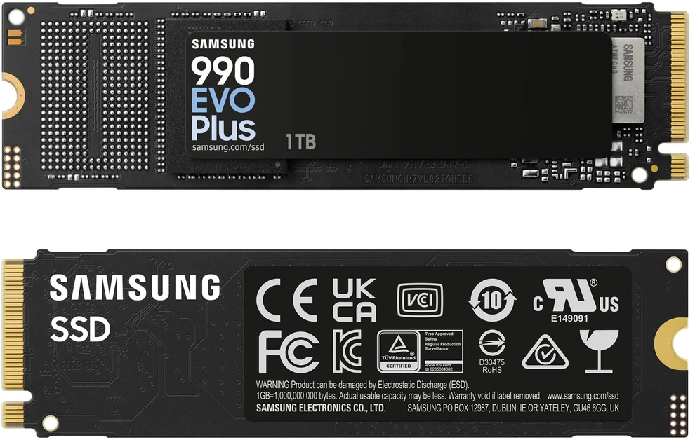 Samsung SSD | 990 EVO Plus | 1000 GB | SSD form factor M.2 2280 | Solid-state drive sąsaja NVMe | Skaitymo greitis 7250 MB/s | Rašymo greitis 6300 MB/s