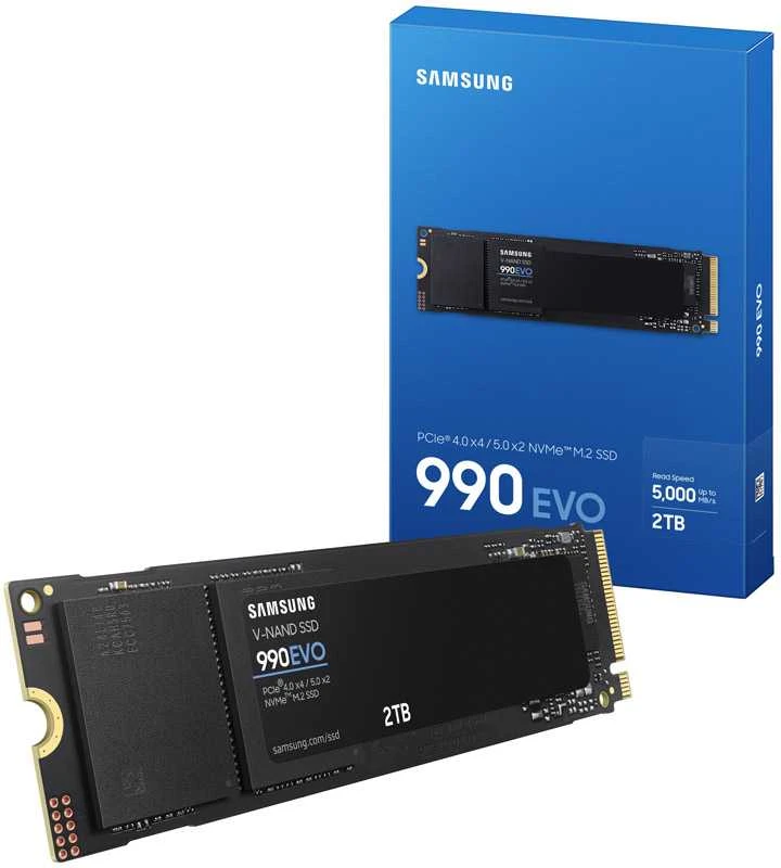 Kietasis diskas Samsung 990 EVO, 2000 GB, Rašymo greitis 4200 MB/s, Skaitymo greitis 5000 MB/s