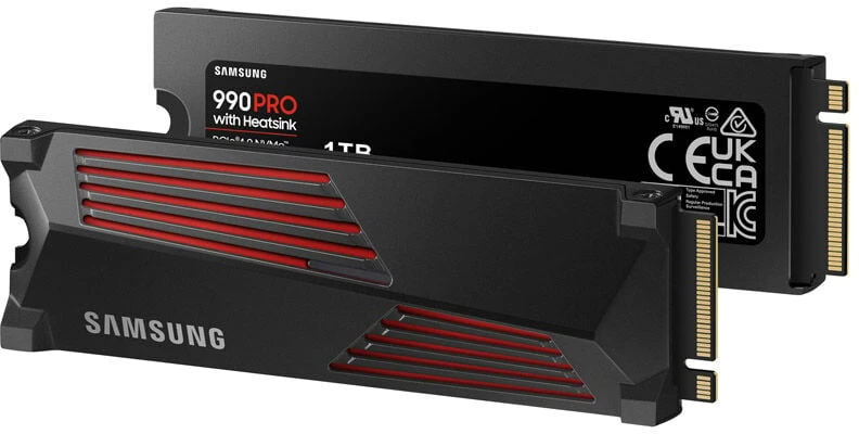 Vidinė atmintis SSD Samsung 990 PRO with Heatsink/1TB/M.2/PCIE/NVMe|MLC/Rašymo greitis 6900 MBytes/sec/Skaitymo greitis 7450 MBytes/sec/2.3mm/TBW 600 TB/MTBF 1500000 hours/MZ-V9P1T0CW