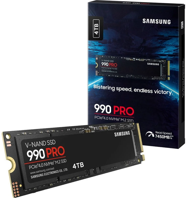 Kietasis diskas Samsung 990 PRO, 4000 GB, SSD form factor M.2 2280, SSD sąsaja NVMe, Skaitymo greitis 7450 MB/s, Rašymo greitis 6900 MB/s