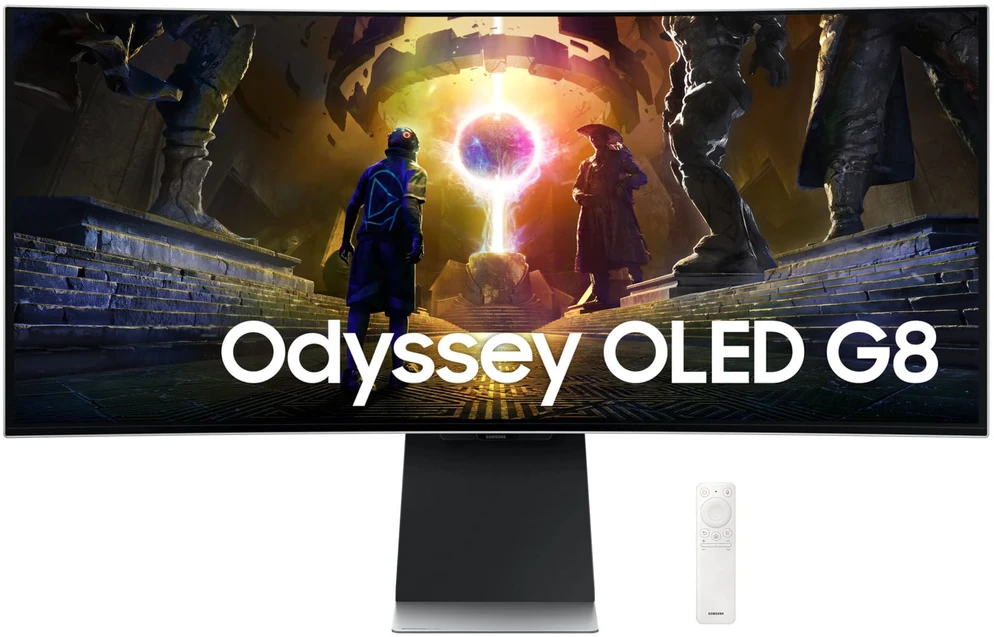 „Samsung Odyssey OLED G8 G85SD“, 34 colių žaidimų monitorius, 175 Hz, QD OLED, suderinamas su „FreeSync Premium Pro“ ir „G-SYNC“.