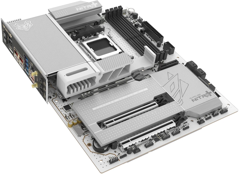 „Sapphire Nitro+ X870EA PhantomLink Polar Edition“ pagrindinė plokštė, AMD X870E, AM5 lizdas, DDR5