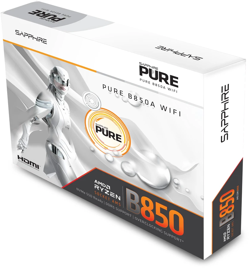 Sapphire PURE B850A WIFI 7 AMD B850 Socket AM5 ATX pagrindinė plokštė