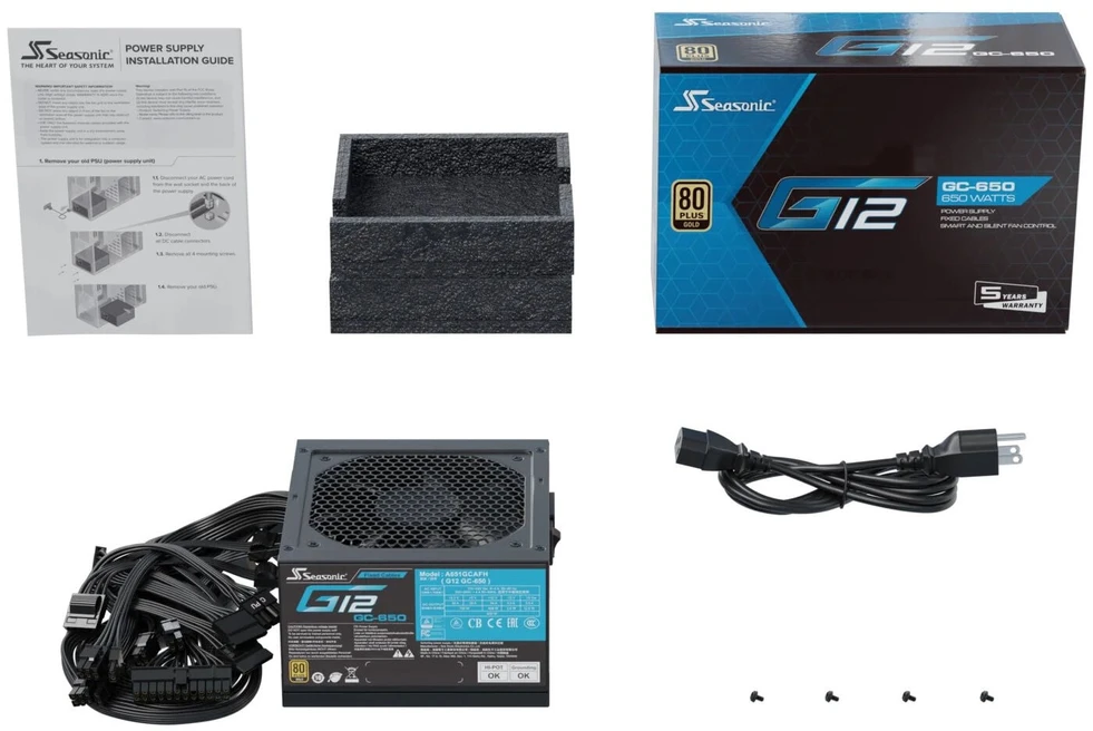 Seasonic G12 GC 80 PLUS Gold PSU – 650 Watt, juodos spalvos