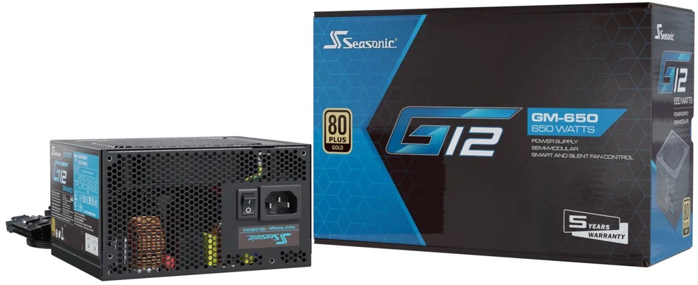 „Seasonic G12 GM 80 PLUS Gold“ maitinimo šaltinis, pusiau modulinis – 650 vatų, juodas