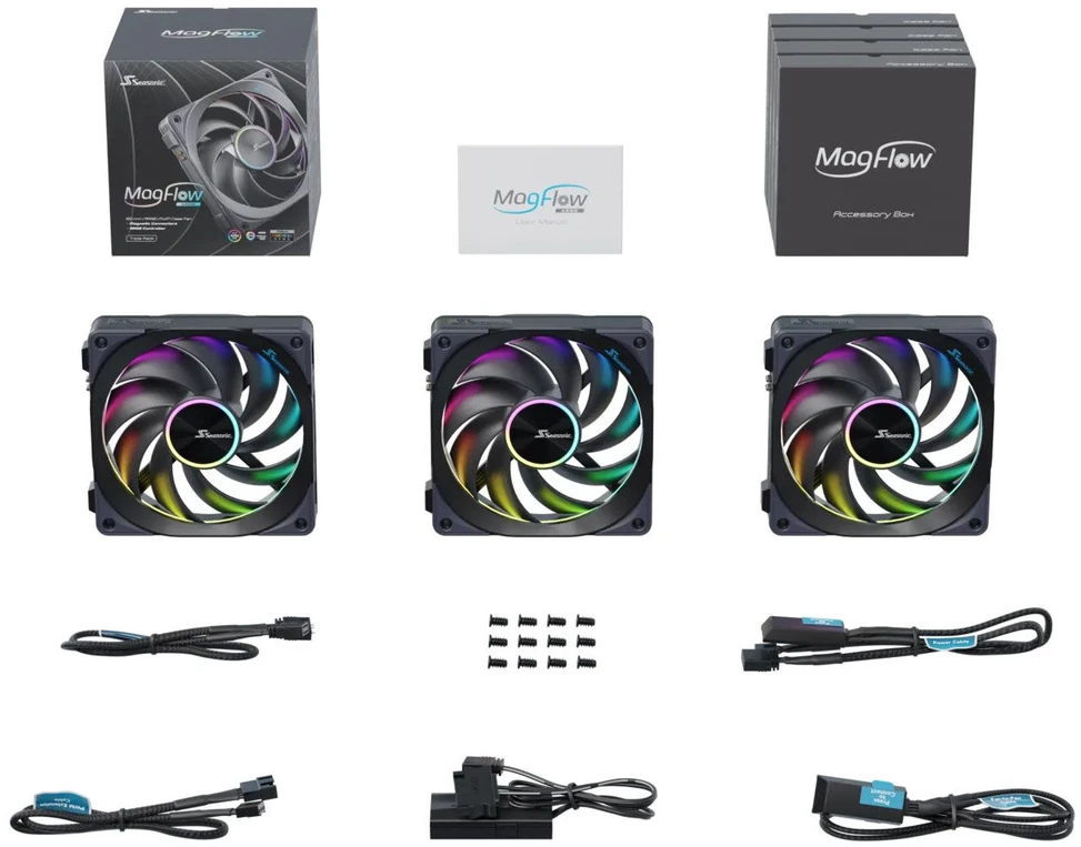 Seasonic MagFlow 1225 ARGB PWM korpuso ventiliatorius – 120 mm, 3 vnt. komplektas