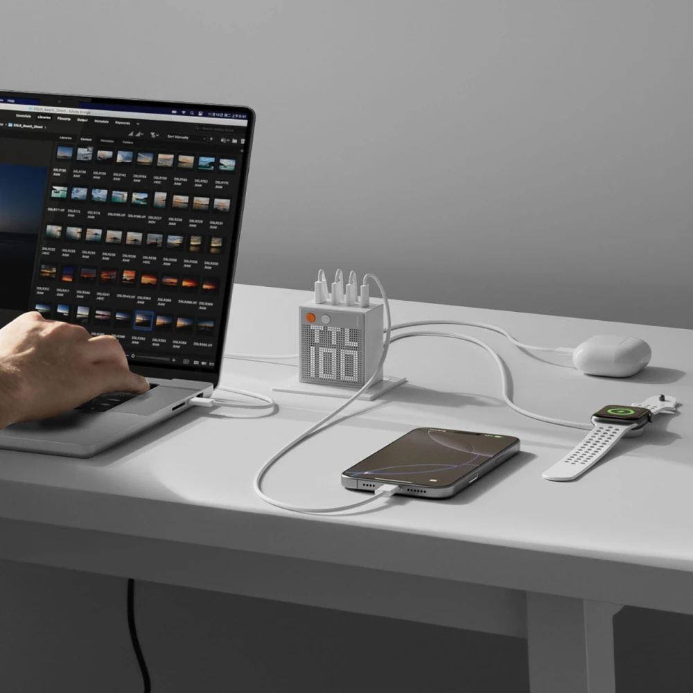 SHARGE Pixel 100 GaN Charger, 100W, 3x USB-C, 1x USB-A - baltas