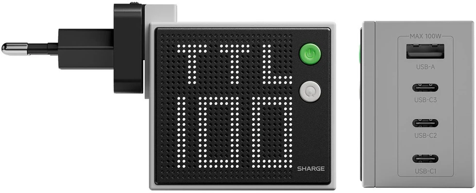 SHARGE Pixel 100 GaN Charger, 100W, 3x USB-C, 1x USB-A - pilkas