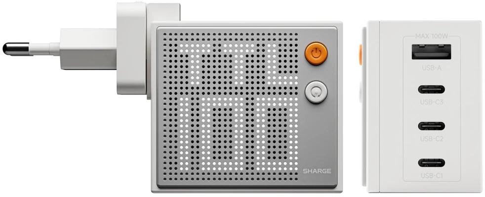SHARGE Pixel 100 GaN Charger, 100W, 3x USB-C, 1x USB-A - baltas