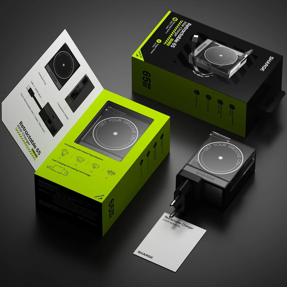 Įkroviklis StarTech Do urządzeń przenośnych SHARGE Uniwersalne Juodas, Permatomas Prąd przemienny, USB Szybkie ładowanie Wewnętrzna (CDT-SG-65-EUR-CP-HEI)