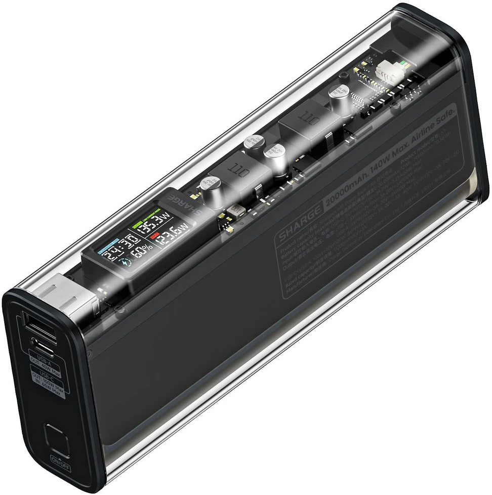 Maitinimo blokas Azo SHARGE Shargeek 140, 20 000 mAh, 140 W, USB-C, USB-A – juoda (YDD-SG-140-HEI)