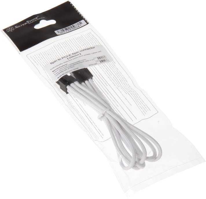 SilverStone 6 kontaktų PCIe į 6 kontaktų PCIe prailginimo kabelis, 250 mm, baltas