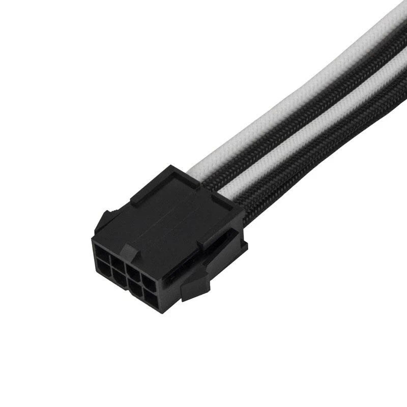 SilverStone PP07E-PCIBW 8-Pin-PCIe to 6+2-Pin-PCIe Extension, 250mm - juodos spalvos/baltos spalvos