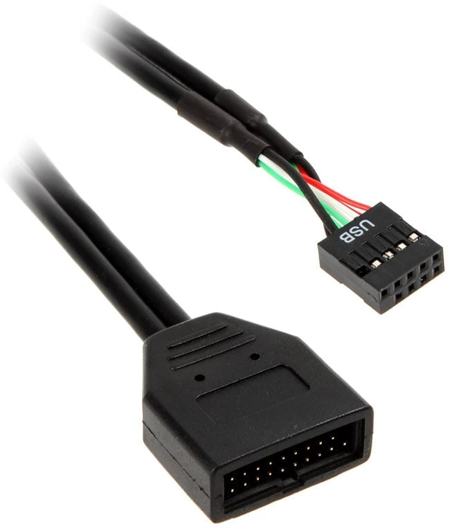 SilverStone sistemos laidas Vidinis 19 kontaktų USB 3.0 į USB 2.0 adapterio laidas 8 kontaktų, 19 kontaktų, 0,1 m, Juodas