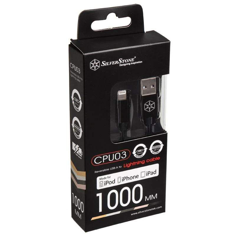 „SilverStone“ USB-A USB laidas – „Lightning 1 m Juodas“ (SST-CPU03J-1000)