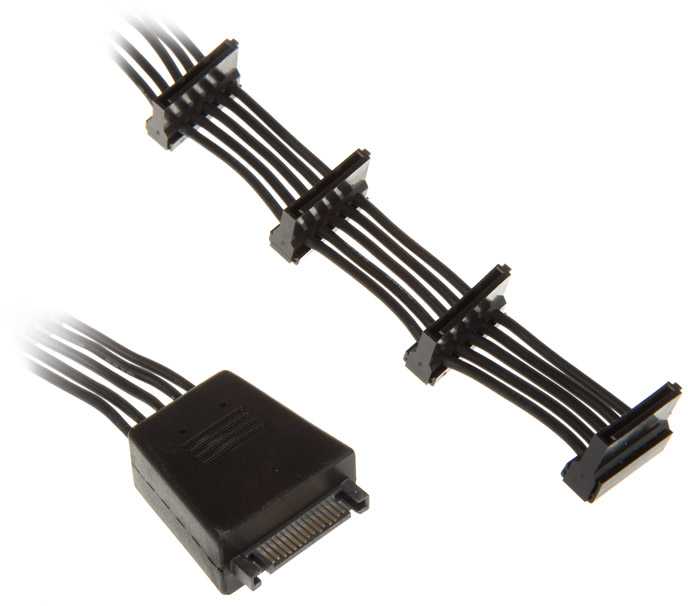 SilverStone SATA 15-pin - SATA 15-pin x4, 0.19m, Juodas (SSTCP06E4SATAIIAnschlusskabel)
