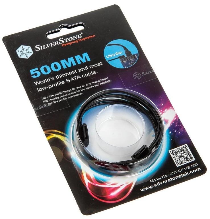 „SilverStone SST-CP11B“ itin žemo profilio SATA kabelis – 50 cm, juodas