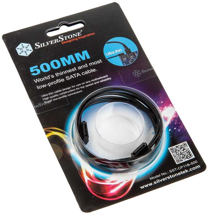 „SilverStone SST-CP11B“ itin žemo profilio SATA kabelis – 50 cm, juodas