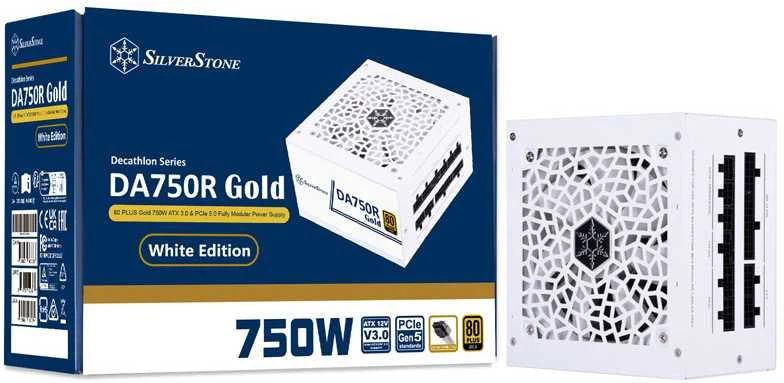 „SilverStone SST-DA750R-GMA-WWW“, kompiuterio maitinimo šaltinis - baltas, 1x 12 kontaktų ATX3.0, 4x PCIe, kabelių valdymas, 750 vatų
