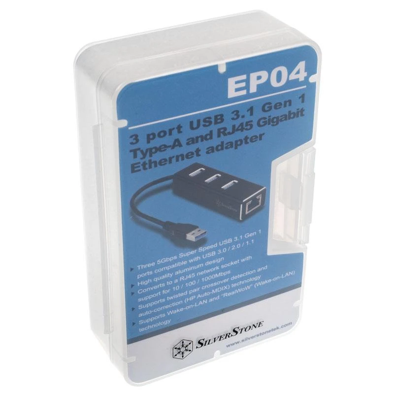 SilverStone EP04 3 prievadų USB ir Gigabit Ethernet šakotuvas juodas