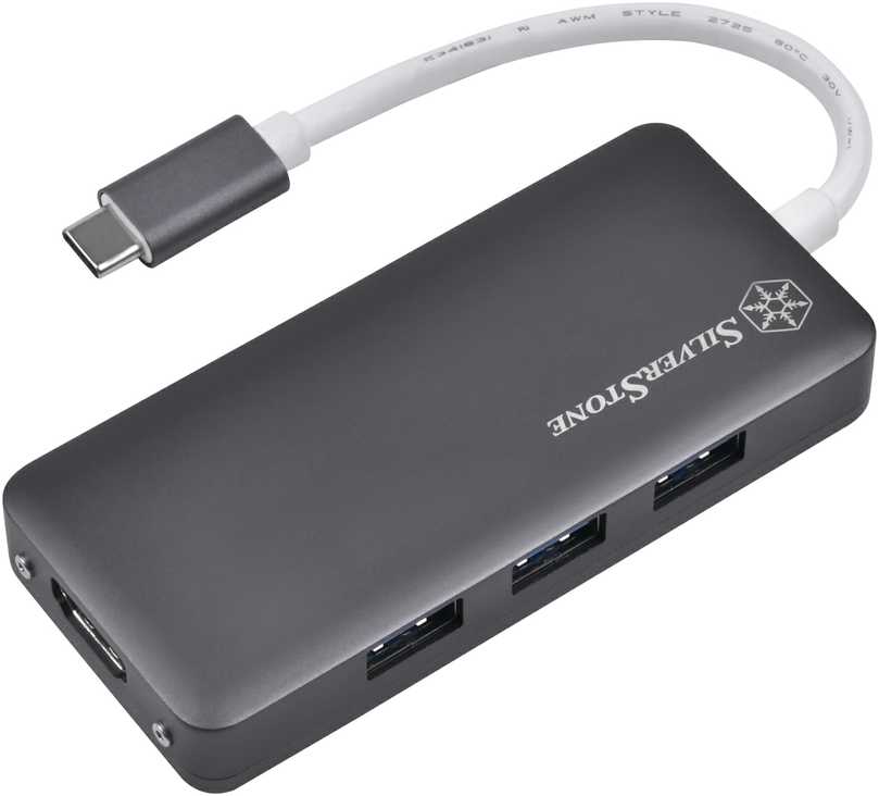 HUB USB SilverStone SST-EP14C - USB 3.1 Typ-C Gen1 auf HDMI, 3x USB 3.1 Gen 1 Type-A, 1x USB 3.1 Gen 1 Type-C (PD 2.0 charging)