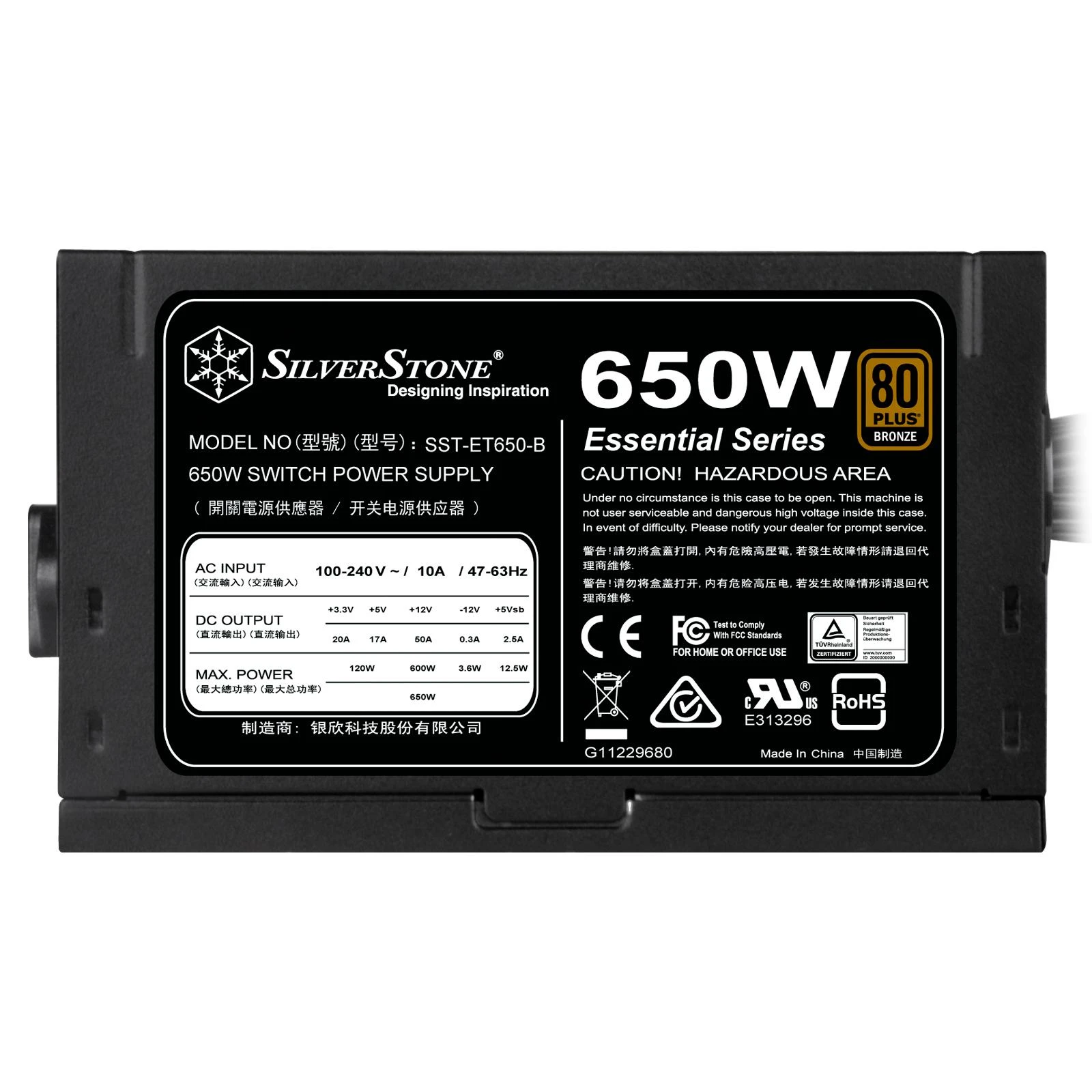 „SilverStone SST-ET650-B v1.4 650W“, kompiuterio maitinimo šaltinis - juodas, 4x PCIe, 650 vatų