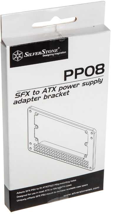 „SilverStone SST-PP08“ maitinimo šaltinio adapterio laikiklis, skirtas SFX į ATX – Juodas