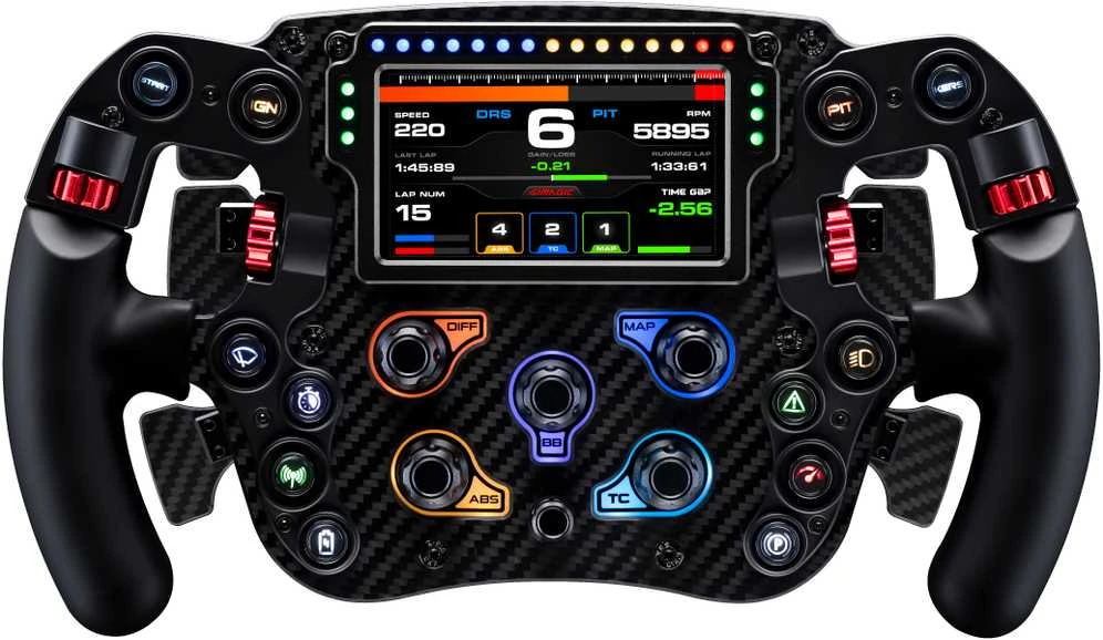 Žaidimų vairas SIMAGIC FX Pro su spalvotu ekranu, pilnai anglies pluošto, su šešiomis mentelėmis, QR50 jungikliu