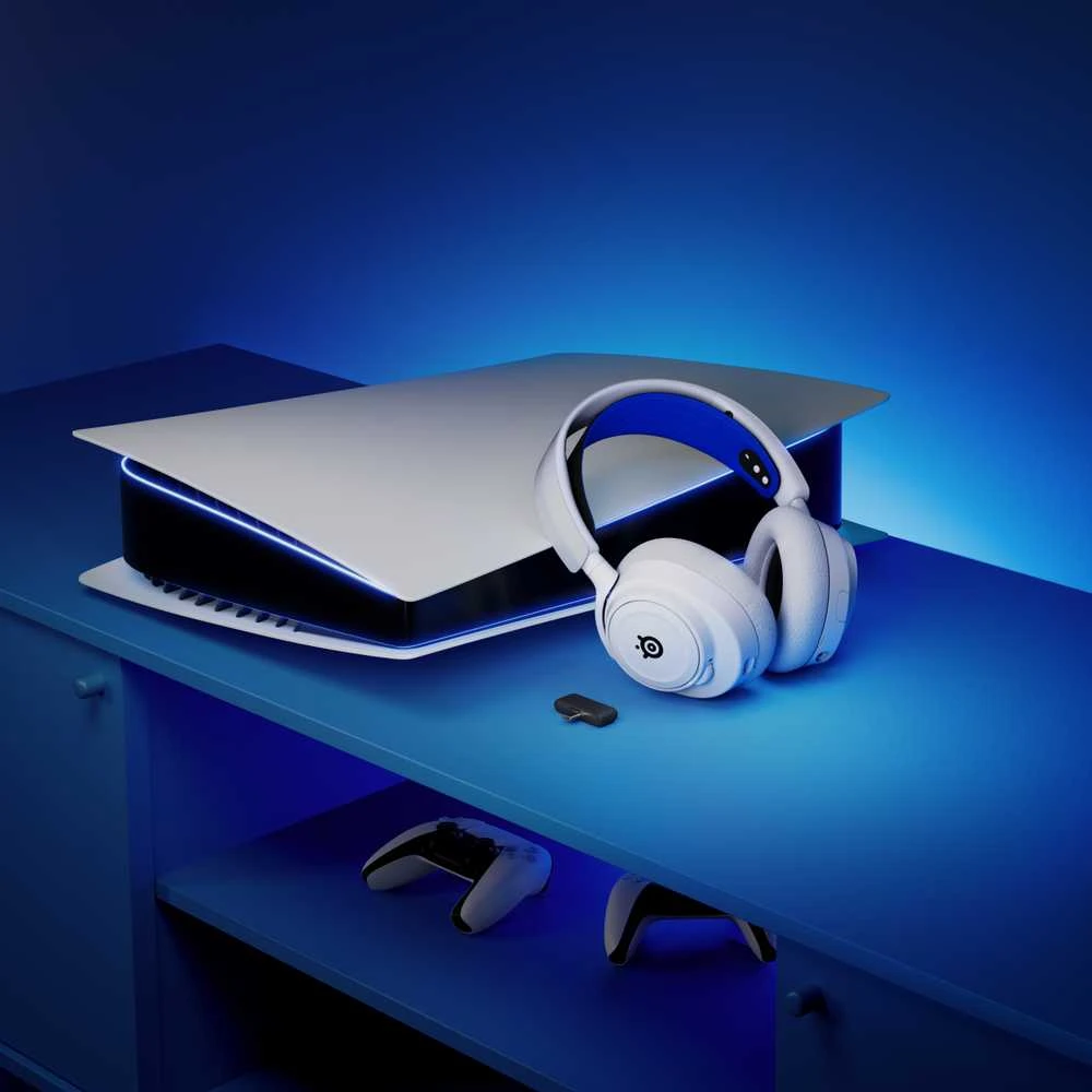 Belaidės ausinės su mikrofonu SteelSeries Arctis Nova 7P Over-Ear, Baltos/Mėlynos spalvos