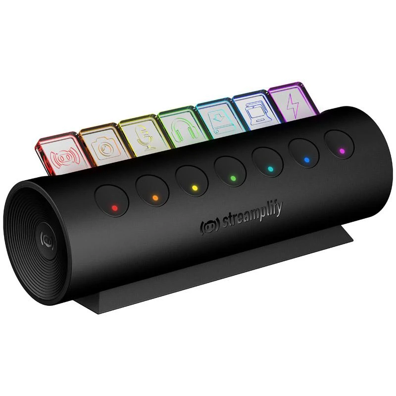 „Streamplify“ šakotuvas „Control 7“, 7x USB 3.0 A tipo, RGB, 12V, ES maitinimo kabelis – juodos spalvos