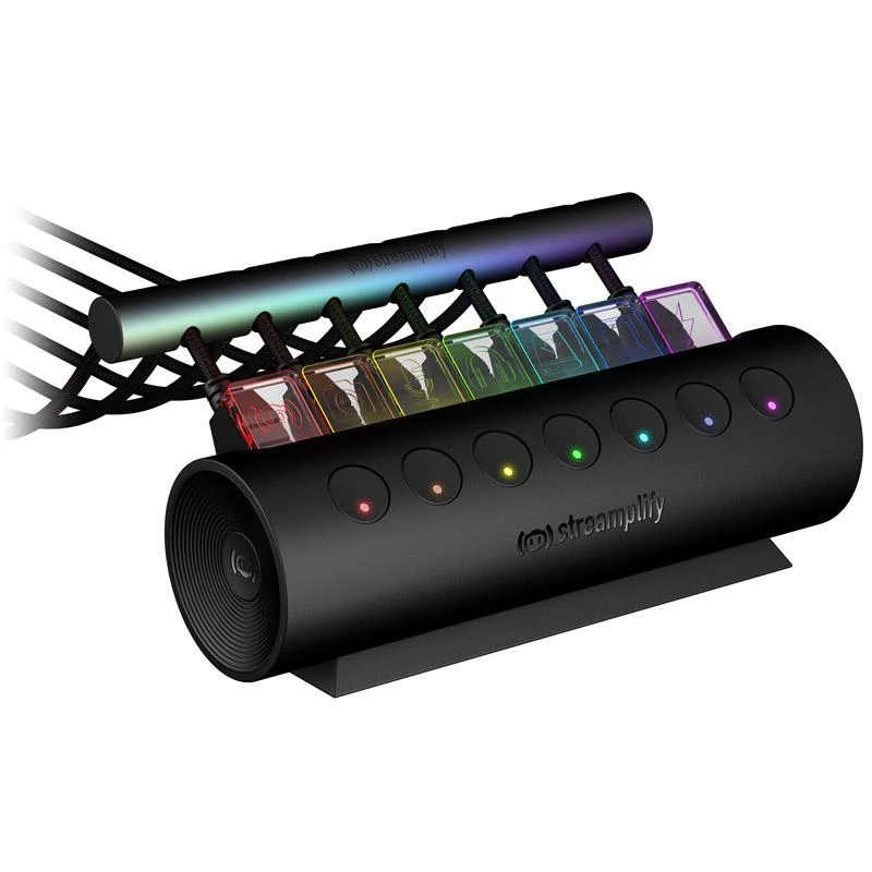 „Streamplify“ šakotuvas „Control 7“, 7x USB 3.0 A tipo, RGB, 12V, ES maitinimo kabelis – juodos spalvos