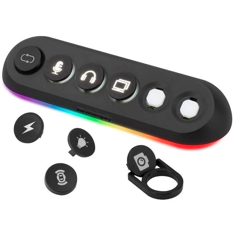 „Streamplify HUB DECK 5“, 4x USB 3.0, 1x USB 2.0, RGB, 12V, ES maitinimo laidas – juodos spalvos