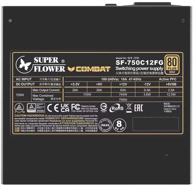 „Super Flower Combat FG 80 PLUS Gold“, ATX 3.1, modulinė – 750 vatų
