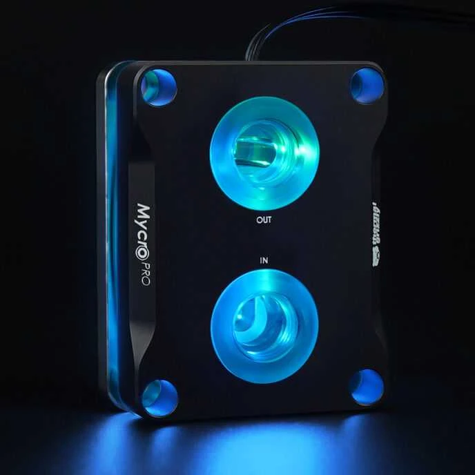 Thermal Grizzly Mycro Pro aušinimo blokas su mėlynu RGB apšvietimu