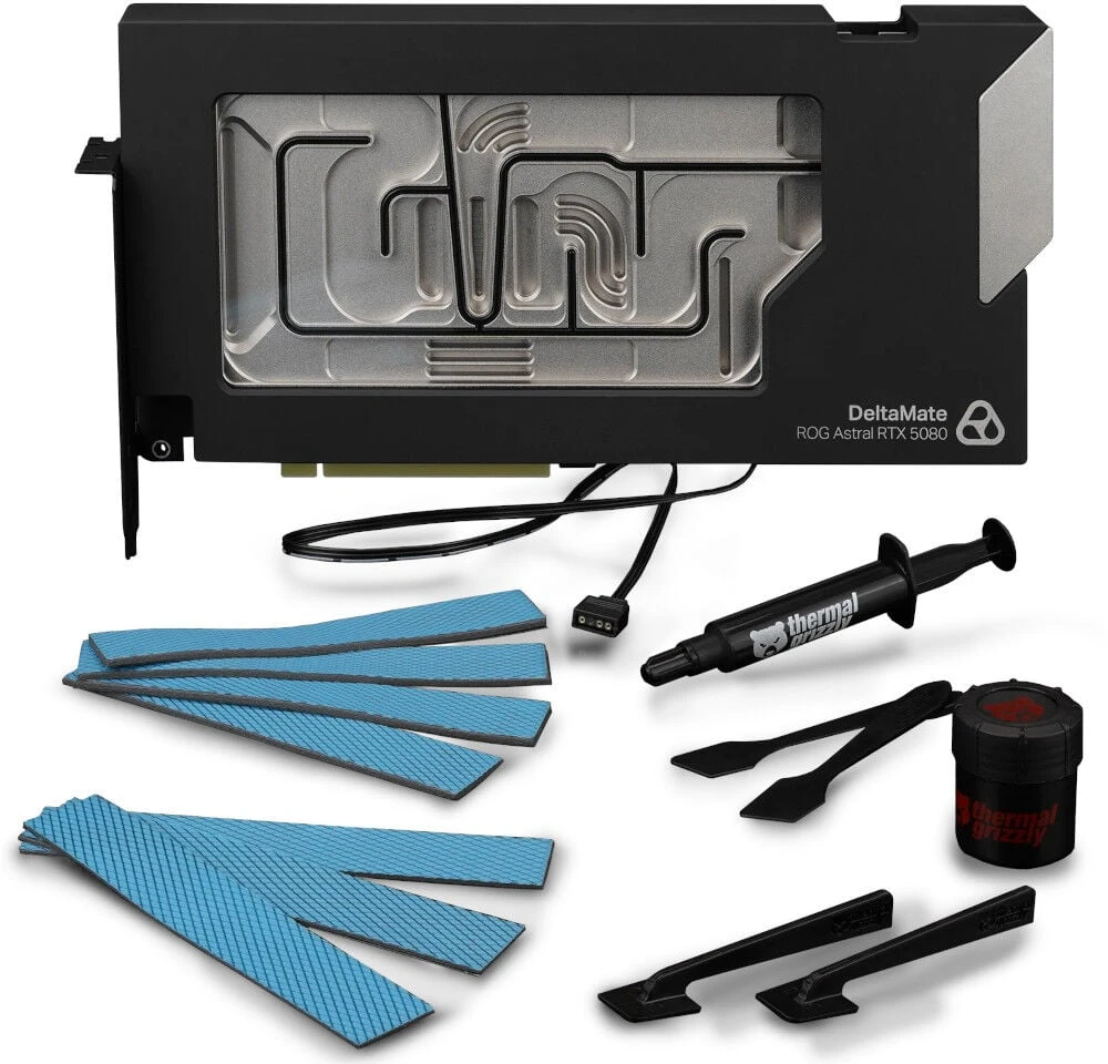 Thermal Grizzly Blok wodny GPU ARGB, su płytą tylną - Akryl, juoda DeltaMate 5080 Astral (TG-DM-GPU-002)