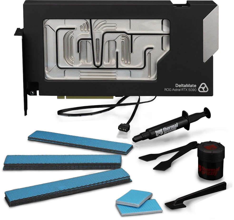 Thermal Grizzly DeltaMate 5090 Astral Glass Edition GPU Vanduo Cooler, ARGB, with Backplate - Borosilicate Glass, Juodas